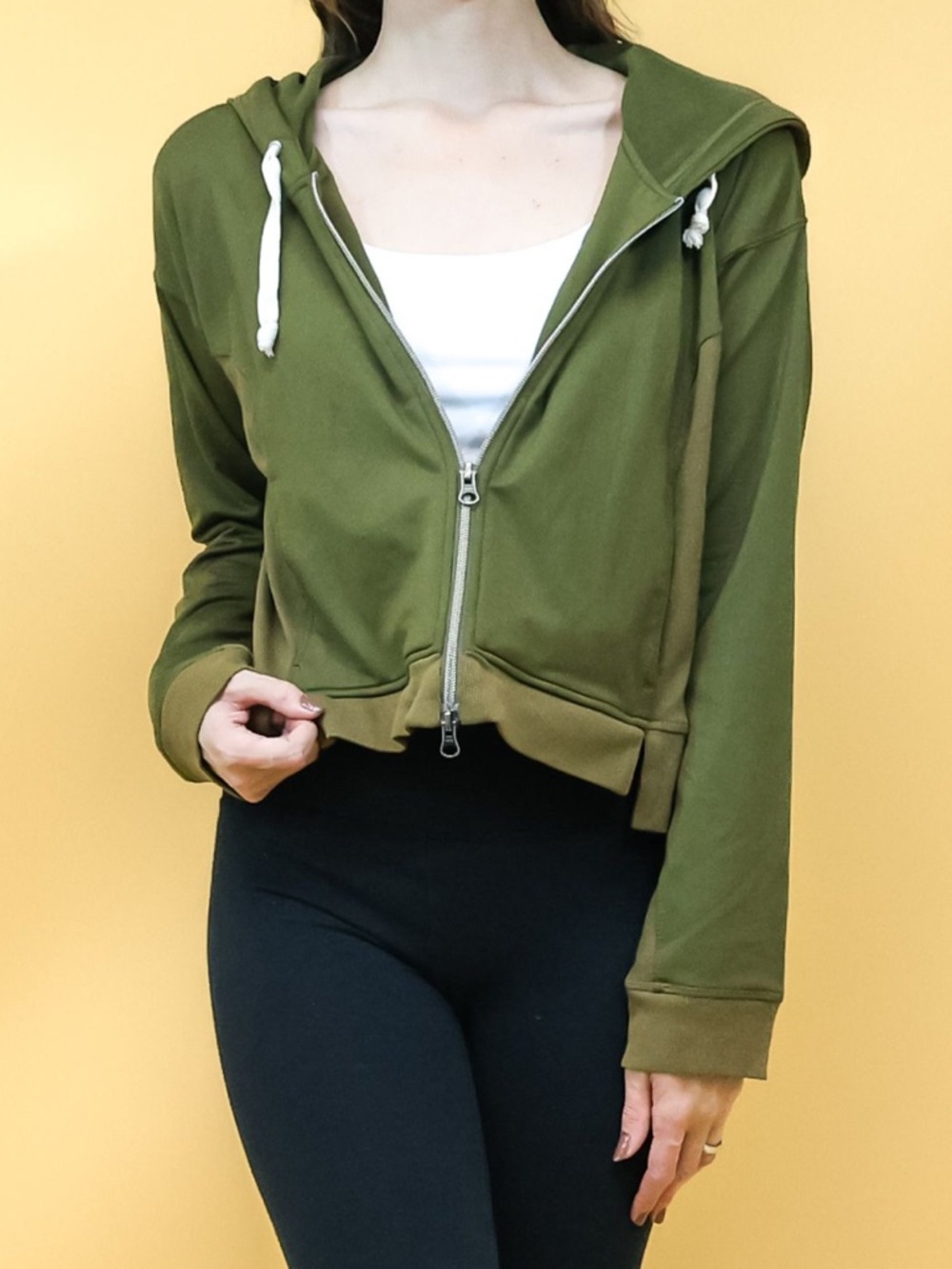 Urban Outfitters Olive Green Cropped Zip Hoodie